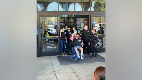 California police officer shot in the face given hero's welcome after being released from Pasadena hospital