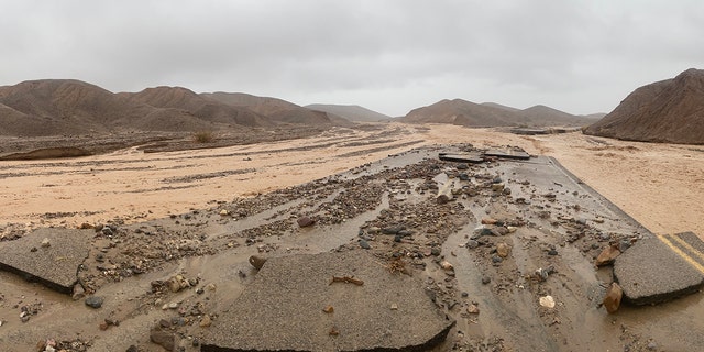 Flooding closed all roads around the Death Valley National Park on August 5, 2022.