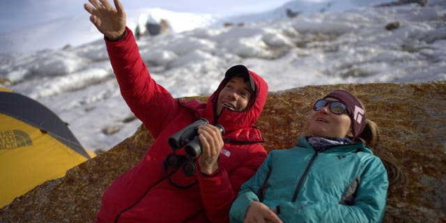 Honnold and Findlay discuss the route they plan to follow up the wall. "It’s so big," Honnold said, "you had to lie down to look at it. It seemed like it was going to be kind of too much."