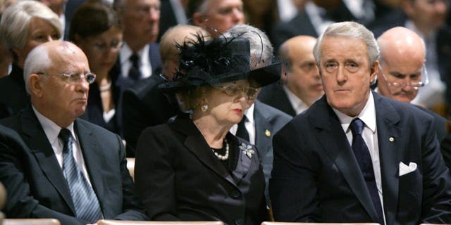 Mikhail Gorbachev, Margaret Thatcher at Ronald Reagans funeral