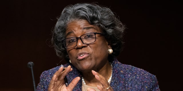 Linda Thomas-Greenfield speaks ahead of the Senate Foreign Relations Committee hearing on her nomination as United States Ambassador to the United Nations on Capitol Hill in Washington on January 27, 2021. 