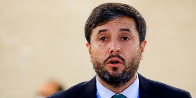 Afghan Ambassador Nasir Ahmad Andisha speaks at a special session of the Human Rights Council on the situation in Afghanistan at the United Nations European Headquarters in Geneva, Switzerland, August 1.  24, 2021. 