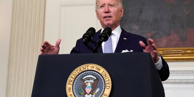 U.S. President Joe Biden gestures as he delivers remarks on the Inflation Reduction Act of 2022 at the White House in Washington, U.S., July 28, 2022. REUTERS/Elizabeth Frantz