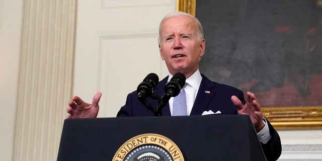 U.S. President Joe Biden gestures as he delivers remarks on the Inflation Reduction Act of 2022 at the White House in Washington, U.S., July 28, 2022. 