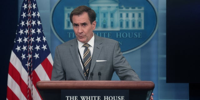 John Kirby, National Security Council coordinator for strategic communications, takes part in a press briefing at the White House in Washington on Aug. 1, 2022.