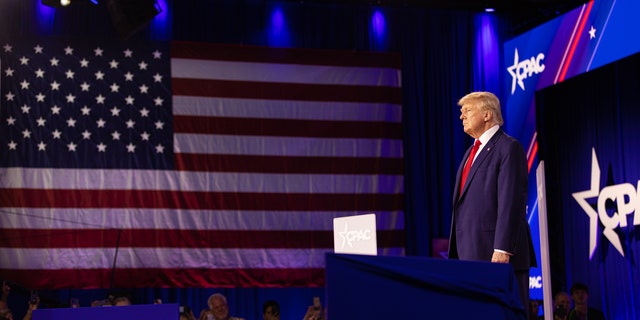 Donald Trump speaks to CPAC crowd Aug 6, 2022 in Dallas, Texas