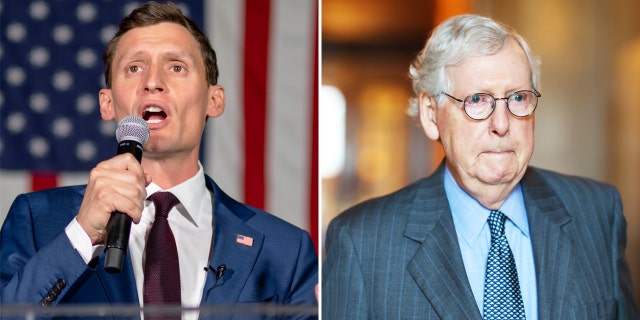 Arizona GOP Senate nominee Blake Masters, left, says he is hopeful Senate Minority Leader Mitch McConnell will "come in and spend" money in Arizona as he seeks to defeat incumbent Sen. Mark Kelly, D-Ariz.