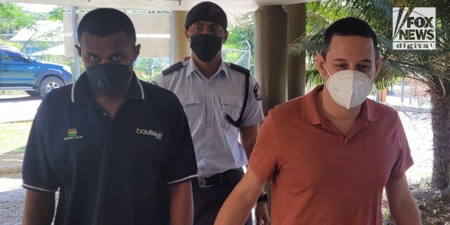 Bradley Dawson leaves the Lautoka High Court in Fiji. Dawson was remanded pending a bail hearing on September 1.