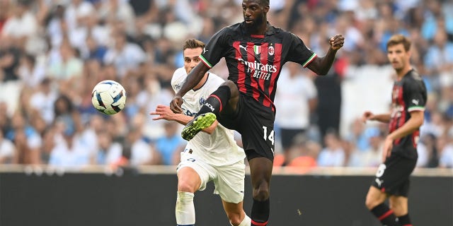 Tiémoué Bakayoko of AC Milan in action during the Friendly match between Marseille and Milan AC at Orange Velodrome on July 31, 2022 in Marseille, France.