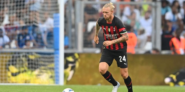AC Milan's Simon Kjaer in action during the Friendly match between Marseille and AC Milan at Orange Velodrome on July 31, 2022 in Marseille, France.