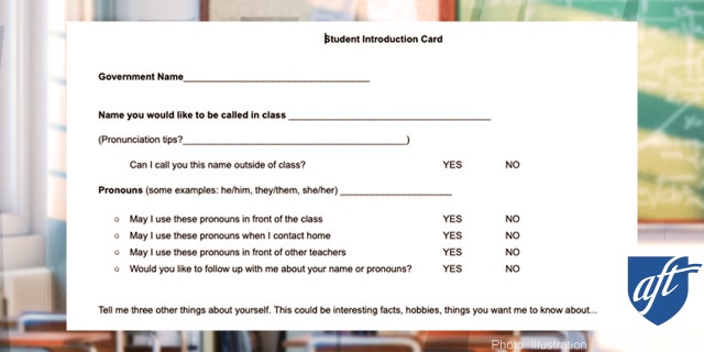 American Federation of Teachers promoted "pronoun card" for teachers to use in classrooms.