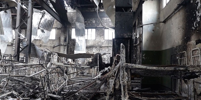 A destroyed barrack at a prison in Olenivka, in an area controlled by Russian-backed separatist forces, eastern Ukraine, on July 29, 2022.