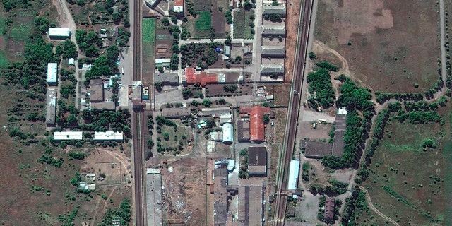 Satellite photo of the Olenivka temporary detention center in the eastern Donetsk region, provided by Maxar Technologies, after the attack on the prison reportedly killed Ukrainian soldiers. 