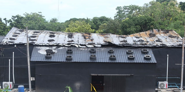 Exterior damage from a fire is seen at the Mountain B pub in the Sattahip district of Chonburi province in Thailand.