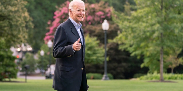 President Biden walks to board Marine One on the South Lawn of the White House on his way to his Rehoboth Beach, Delaware, home, on Aug. 7, 2022.