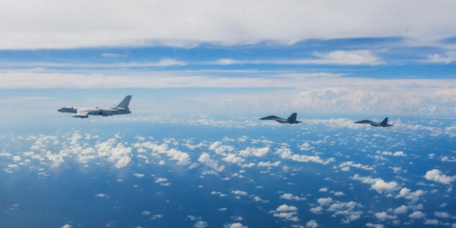 Aircraft of the Eastern Theater Command of the Chinese People's Liberation Army (PLA) conduct a joint combat training exercises around the Taiwan Island on Sunday, Aug. 7, 2022. (Li Bingyu/Xinhua via AP)