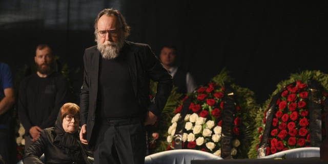 Philosopher Alexander Dugin attends the final farewell ceremony for his daughter Daria Dugina in Moscow Tuesday, August 23, 2022. 