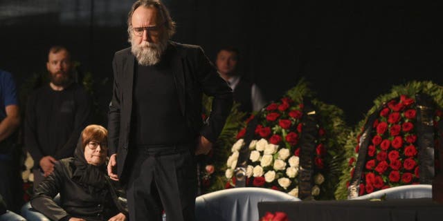 Philosopher Alexander Dugin attends the final farewell ceremony for his daughter Daria Dugina in Moscow Tuesday, August 23, 2022. 