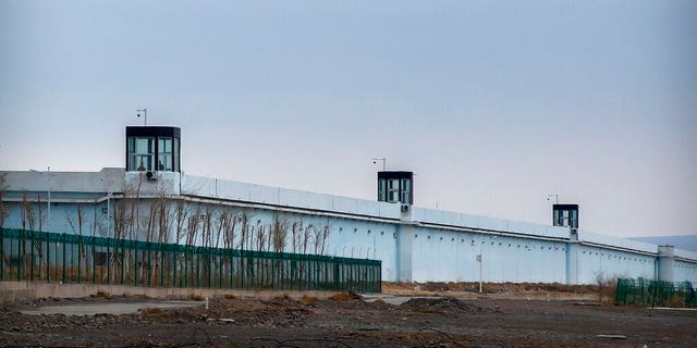 The watchtowers are located on the perimeter wall of the No.  3 of Urumqi in Dabancheng, in the Uyghur Autonomous Region of Xinjiang, in western China.