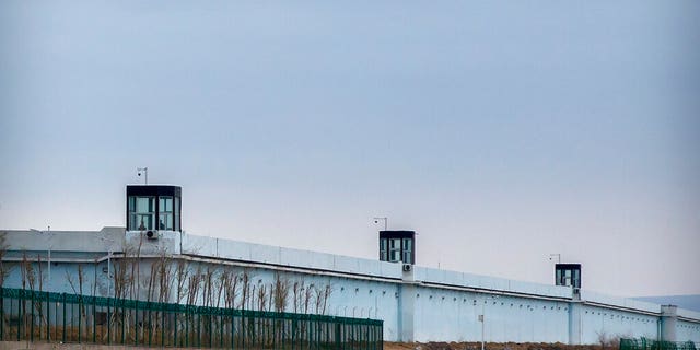 The watchtowers are located on the perimeter wall of the No.  3 of Urumqi in Dabancheng, in the Uyghur Autonomous Region of Xinjiang, in western China.