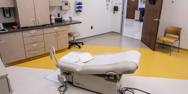 An exam table in a room where surgeries, including abortions, are performed is seen at a Planned Parenthood Health Center,