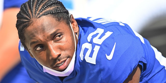 Cornerback Adley Jackson of the New York Giants during a second half game against the Cleveland Browns at FirstEnergy Stadium in Cleveland, Ohio on August 22, 2021.