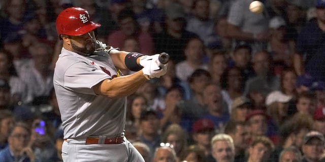 St. Louis Cardinals' Albert Pujols hit his 693rd home run off Chicago Cubs starter Drew Smiley during the seventh inning of a baseball game in Chicago on Monday, Aug. 22, 2022.