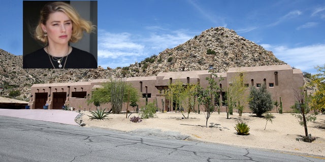 A photo combination of Amber Heard and the Yucca Valley, California, home she sold in July after her ex-husband Johnny Depp won his defamation case against her.