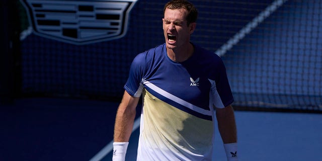 Andy Murray of Great Britain celebrates his victory over Francisco Cerundolo of Argentina during the first round match in men's singles on day one of the 2022 US Open at the USTA Billie Jean King National Tennis Center on August 29, 2022 in the Flushing borough of the borough of Queens in New York City.