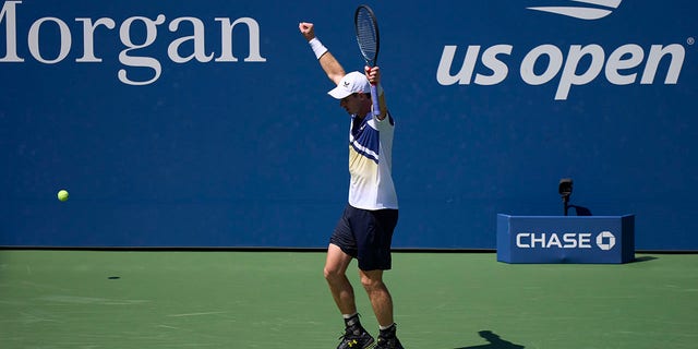 Andy Murray of Great Britain celebrates after winning match point against Francisco Cerundolo of Argentina during the Men's Singles First Round on Day One of the 2022 US Open at USTA Billie Jean King National Tennis Center on Aug. 29, 2022 in the Flushing neighborhood of the Queens borough of New York City.