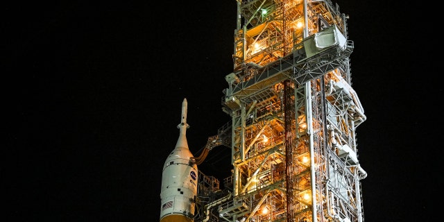 NASA's Artemis I Moon rocket is rolled out at Kennedy Space Center, in Cape Canaveral, Florida.