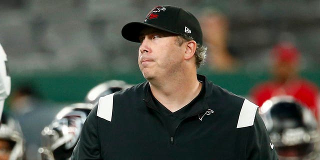 Atlanta Falcons head coach Arthur Smith walks the field during practice before a preseason NFL football game against the New York Jets, Monday, Aug. 22, 2022, in East Rutherford, N.J.