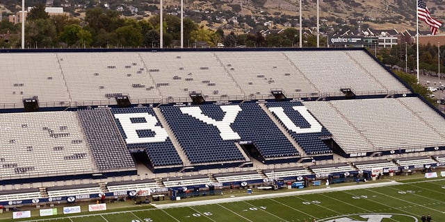 General view of LaVell Edwards Stadium prior to the game between the Utah Utes and the Brigham Young Cougars on September 9, 2017 in Provo, Utah.