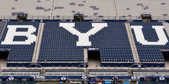 General view of LaVell Edwards Stadium prior to the game between the Utah Utes and the Brigham Young Cougars on September 9, 2017 in Provo, Utah. 