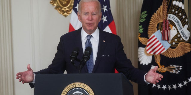 U.S. President Joe Biden speaks during a bill signing ceremony where the president is signing "The Inflation Reduction Act of 2022" into law in the State Dining Room of the White House in Washington, U.S. August 16, 2022.   