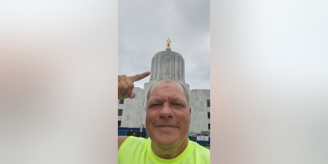 Bob Barnes, who bicycled to all 50 state capitals in one year, arrived at his 47th capital, Salem, Oregon, on July 3.