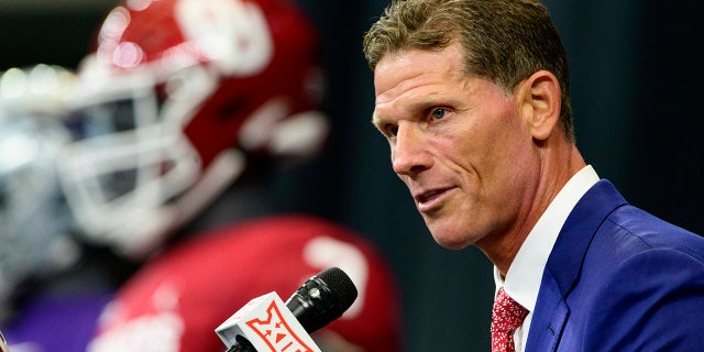 July 14, 2022; Arlington, TX, USA; Oklahoma Sooners head coach Brent Venables is interviewed during Big 12 Media Day at AT&T Stadium.