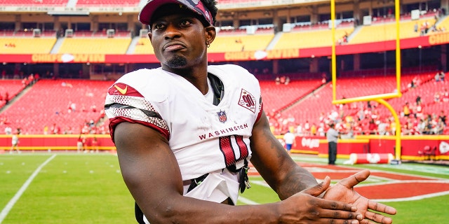 Washington Commanders running back Brian Robinson reacts after a game against the Chiefs at GEHA Field at Arrowhead Stadium in Kansas City, Missouri, Aug. 20, 2022.