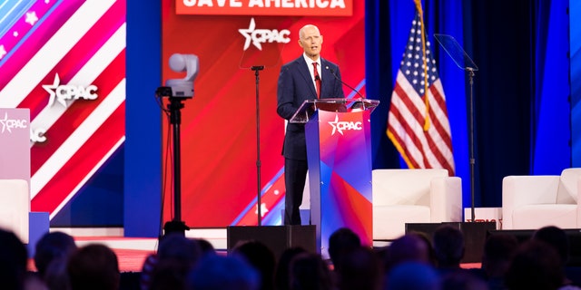 Florida Sen. Rick Scott delivers speech to crowd at the Conservative Political Action Conference (CPAC), on August 5, 2022, in Dallas, Texas. 