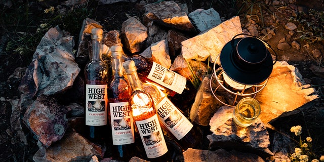 Five bottles of High West Distillery's seasonal Campfire whiskey replace a campfire.