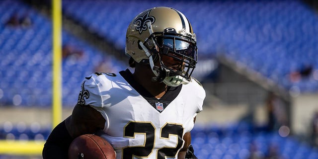 CJ Gardner Johnson of the New Orleans Saints warms up before a preseason game against the Ravens at M and T Bank Stadium in Baltimore on Aug. 14, 2021.