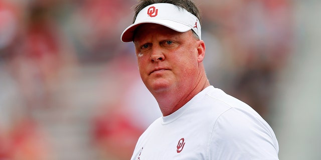 Assistant Head coach Cale Gundy of the Oklahoma Sooners watches the team before their spring game at Gaylord Family Oklahoma Memorial Stadium on April 23, 2022 in Norman, Oklahoma.