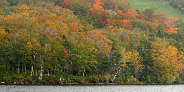 A canoe is seen on Echo Lake at the foot of Cannon Mountain in New Hampshire.