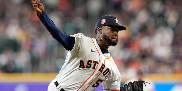 Houston Astros starting pitcher Cristian Javier throws against the Boston Red Sox during the first inning of a baseball game Tuesday, Aug. 2, 2022, in Houston. 