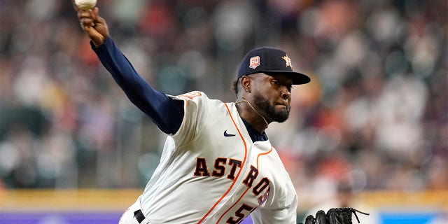 Houston Astros starting pitcher Cristian Javier throws against the Boston Red Sox during the first inning of a baseball game Tuesday, Aug. 2, 2022, in Houston.
