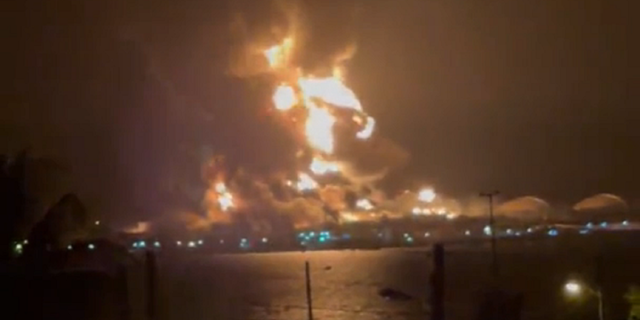 The raging flames could be seen from afar, the video shows.