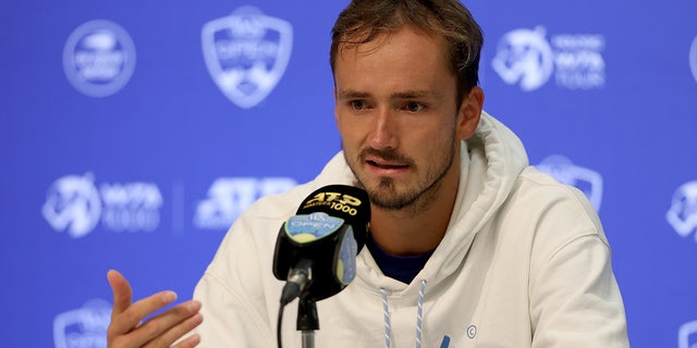 Daniil Medvedev answers questions from the media during the Western and Southern Open on August 14, 2022 in Mason, Ohio.