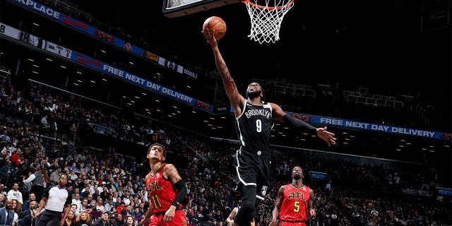 DeMarre Carroll #9 of the Brooklyn Nets shoots the ball against the Atlanta Hawks on January 9, 2019 at Barclays Center in New York City, New York.