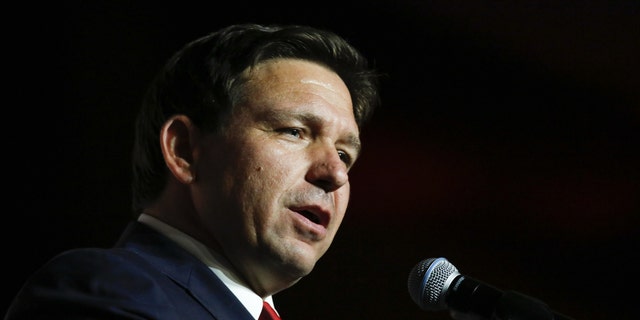 Ron DeSantis, governor of Florida, speaks during the 2022 Victory Dinner in Hollywood, Florida, US, on Saturday, July 23, 2022. Governor Ron DeSantis emerged as a top rival to former President Donald Trump in GOP primary contest should Trump decide to run again. 