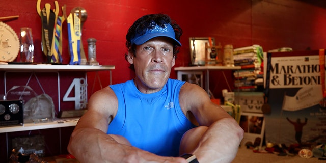 Ultramarathon runner Dean Karnazes at his home on April 23, 2020, in Kentfield, California.